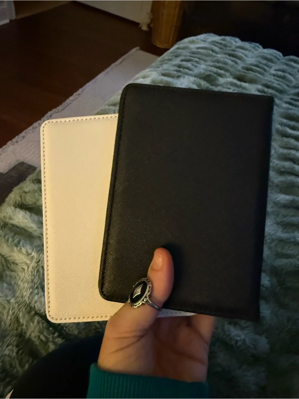Passport Cover Set - White Mrs. and Black Mr. with Gold Embroidery